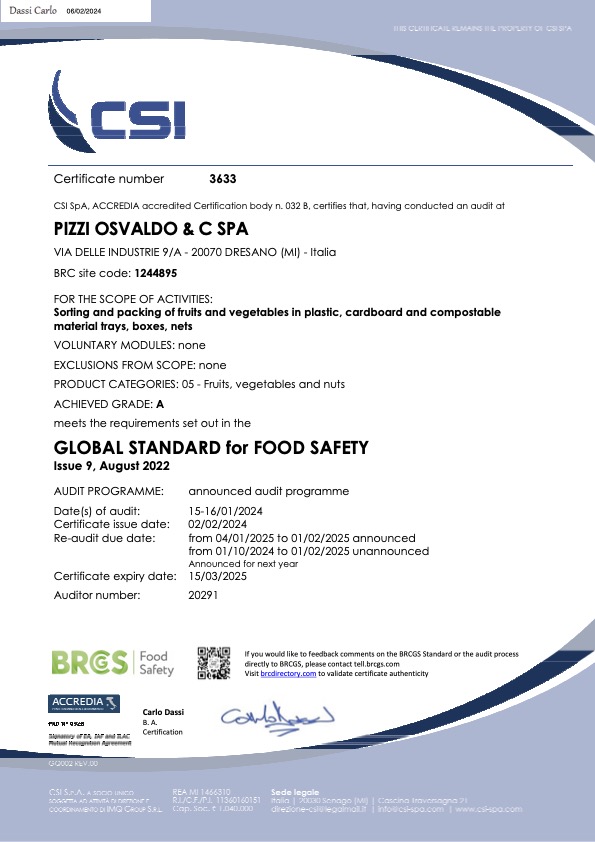 Certificazione BRC Global Standard for Food Safety
